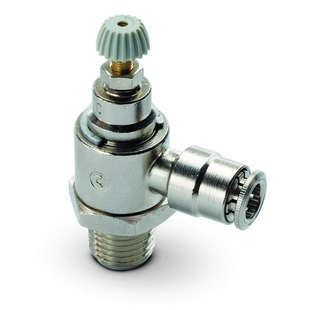 CAMOZZI 5/32" Push-In X 1/8" Male NPT Meter-Out, Right-Angle Flow Control Valve, Manual Adjustment, Buna-N GMCU 53-02